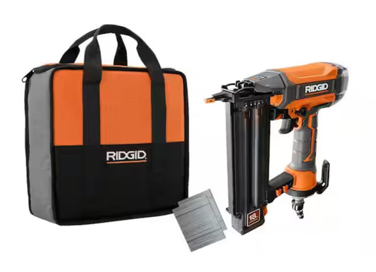 RIDGID Pneumatic 18-Gauge 2-1/8 in. Brad Nailer with CLEAN DRIVE Technology, Tool Bag, and Sample Nails