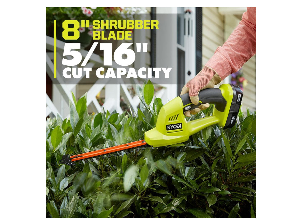 RYOBI ONE+ 18V Cordless Battery Grass Shear and Shrubber Trimmer with 1.3 Ah Battery and Charger
