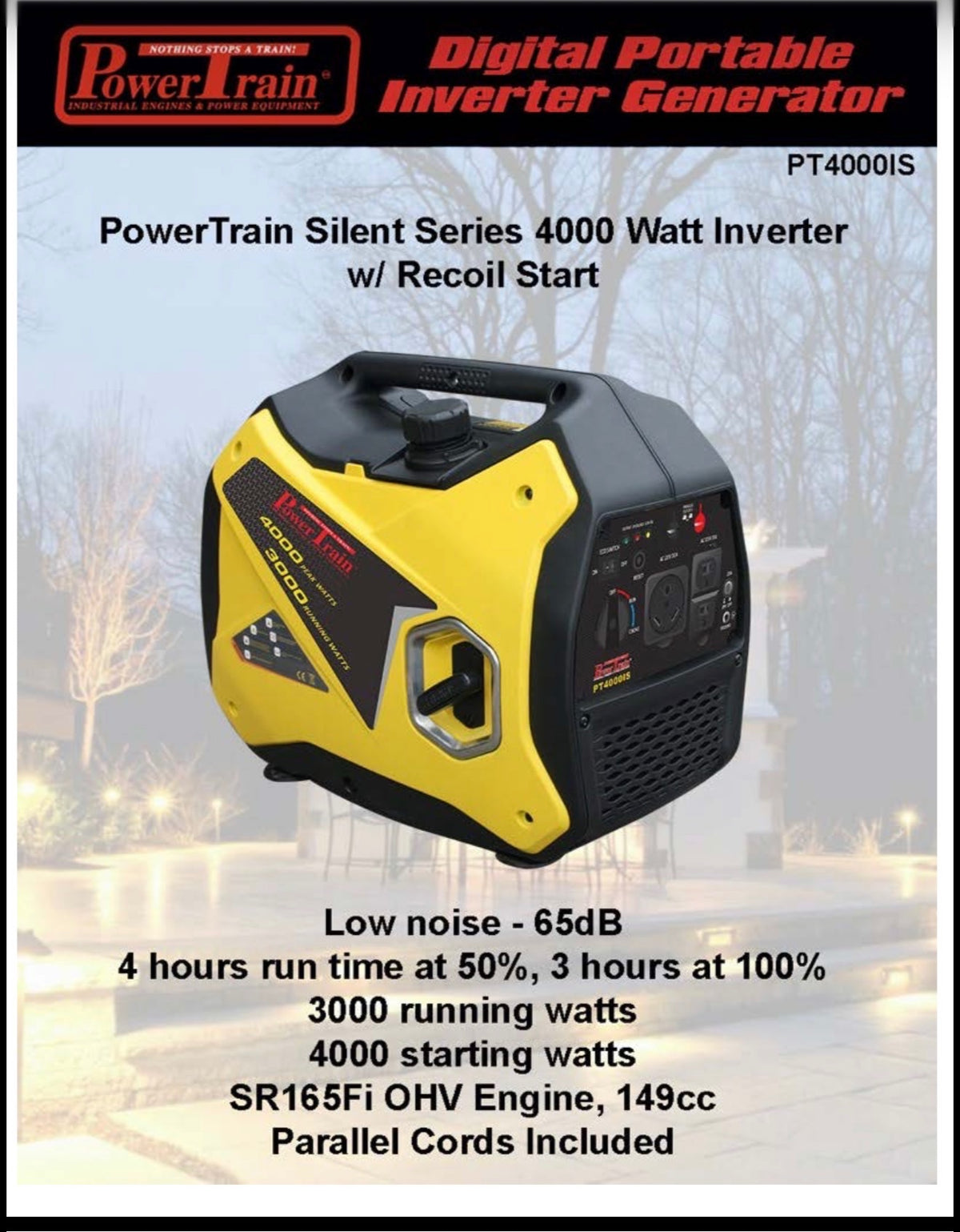 PT4000IS Powertrain Silent Series 4000 Watt Inverter w/Recoil Start
