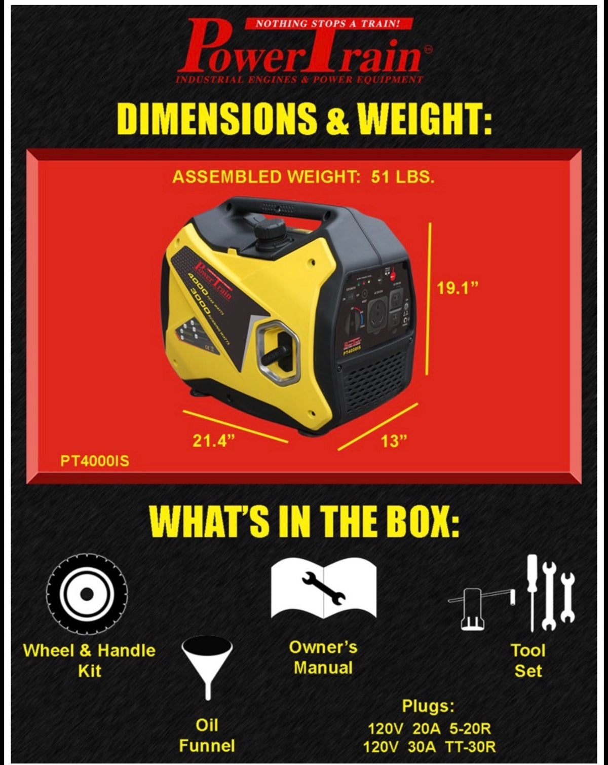 PT4000IS Powertrain Silent Series 4000 Watt Inverter w/Recoil Start