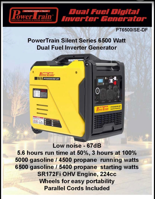 PT6500ISE-DF Powertrain Silent Series 6500 Watt Dual Fuel Inverter Generator