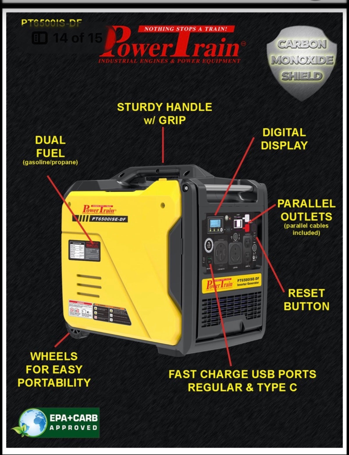 PT6500ISE-DF Powertrain Silent Series 6500 Watt Dual Fuel Inverter Generator