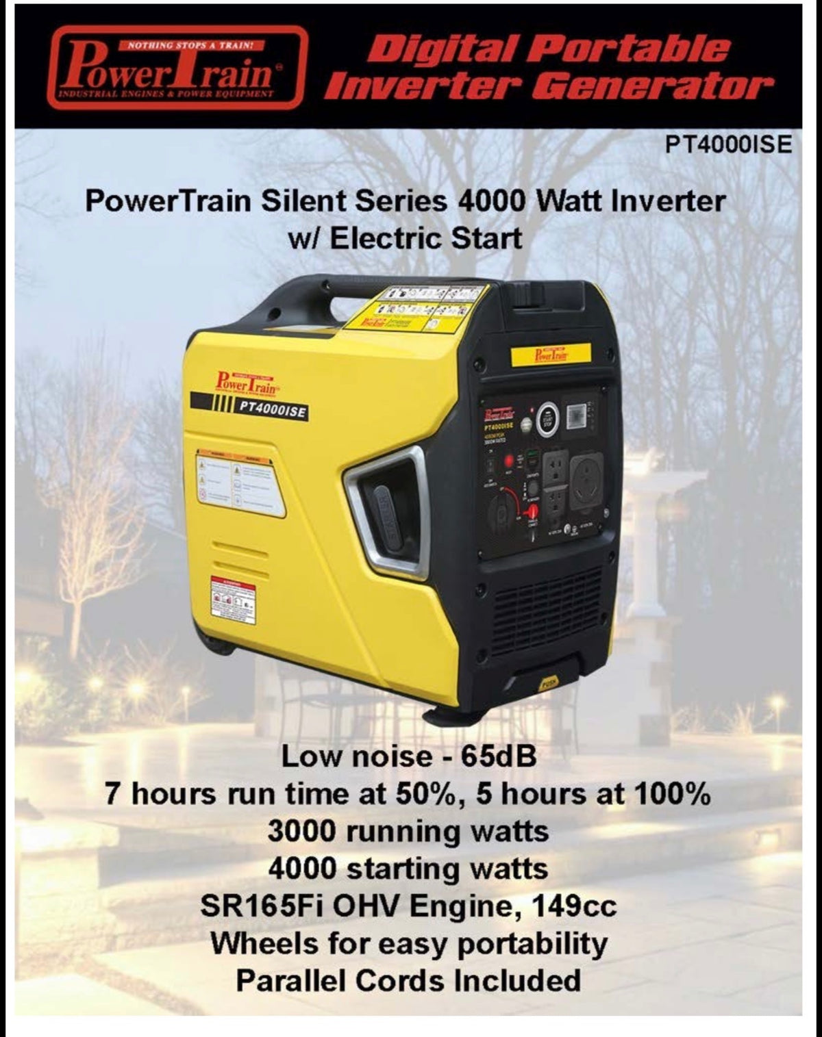 PT4000ISE Powertrain Silent Series 4000 Watt Inverter w/Electric Start