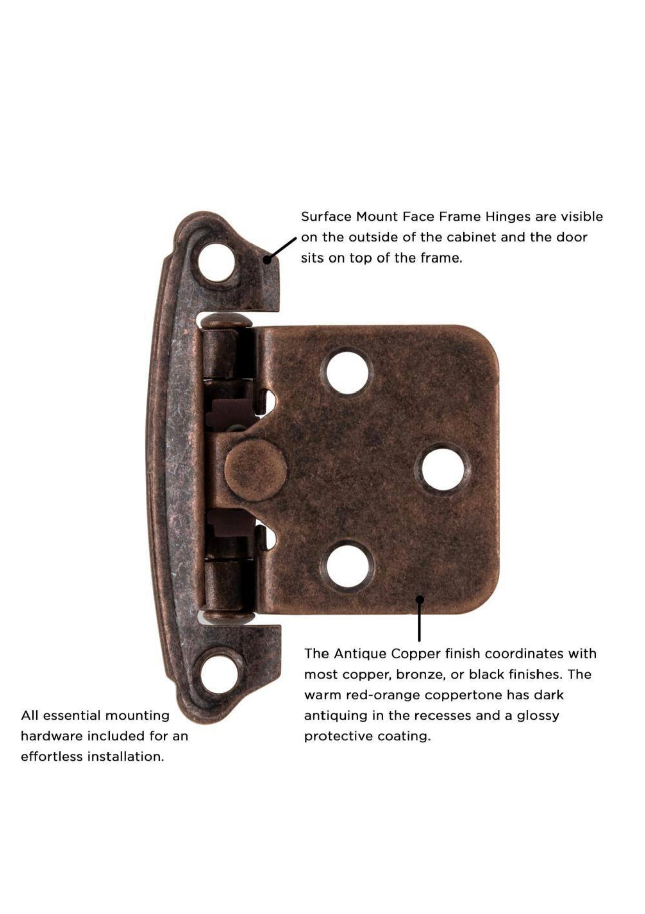 Hickory Hardware 1-14/15 in. x 2-5/8 in. Antique Copper Surface Self-Closing Hinge (2-Pack)