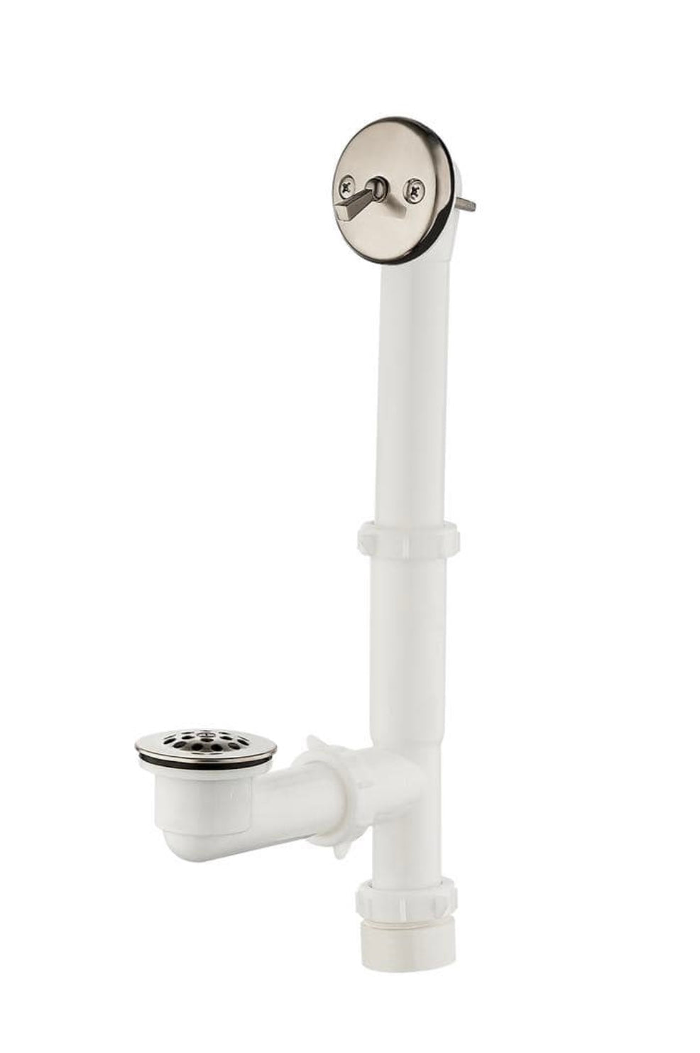 Everbilt Trip Lever 1-1/2 in. White Poly Pipe Bath Waste and Overflow Drain in Brushed Nickel  DAMAGED BOX
