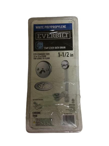 Everbilt Trip Lever 1-1/2 in. White Poly Pipe Bath Waste and Overflow Drain in Chrome DAMAGED BOX