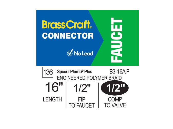 BrassCraft 1/2 in. Compression x 1/2 in. FIP x 16 in. Braided Polymer Faucet Supply Line