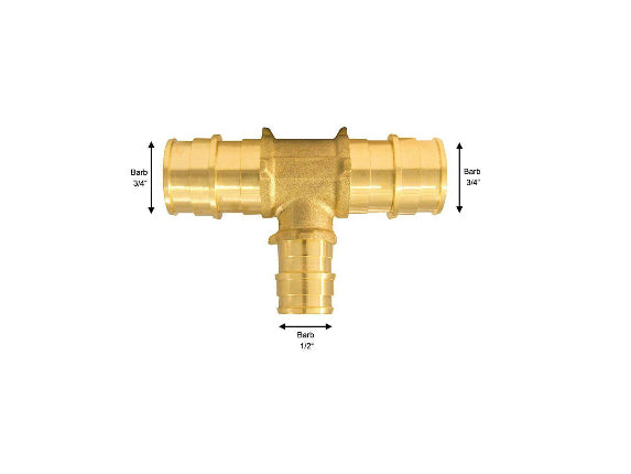Apollo 3/4 in. x 3/4 in. x 1/2 in. Brass PEX-A Expansion Barb Reducing Tee (5-Pack) DAMAGED BOX