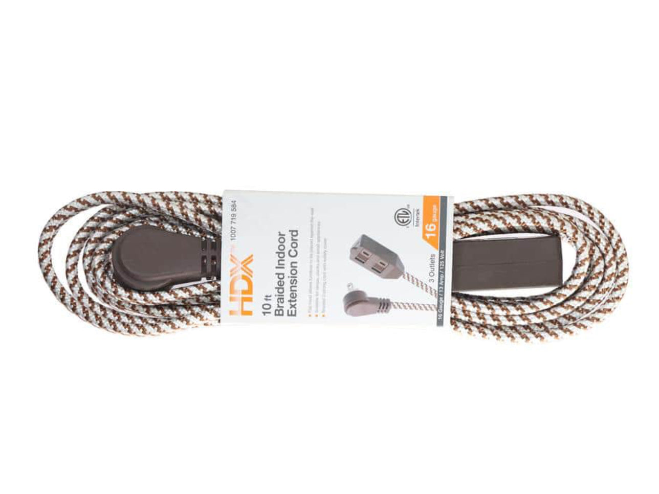 HDX 10 ft. 16Gauge/2 Brown Braided Extension Cord (1Pack) Tool Mart