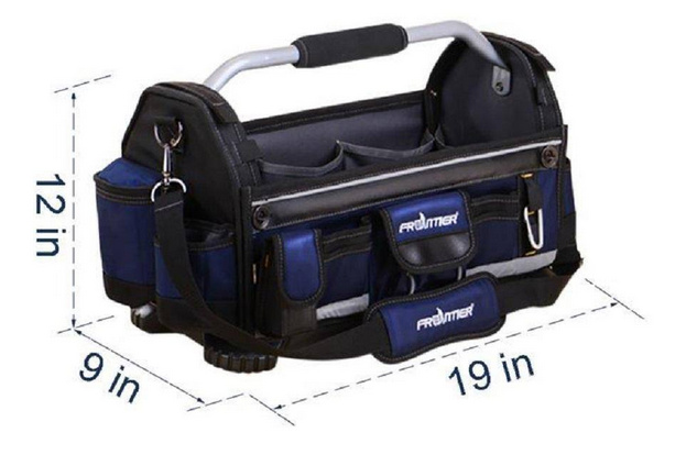 Frontier 19 Inch Open Tote Tool Bag with  Rotating Handle in Black and Blue