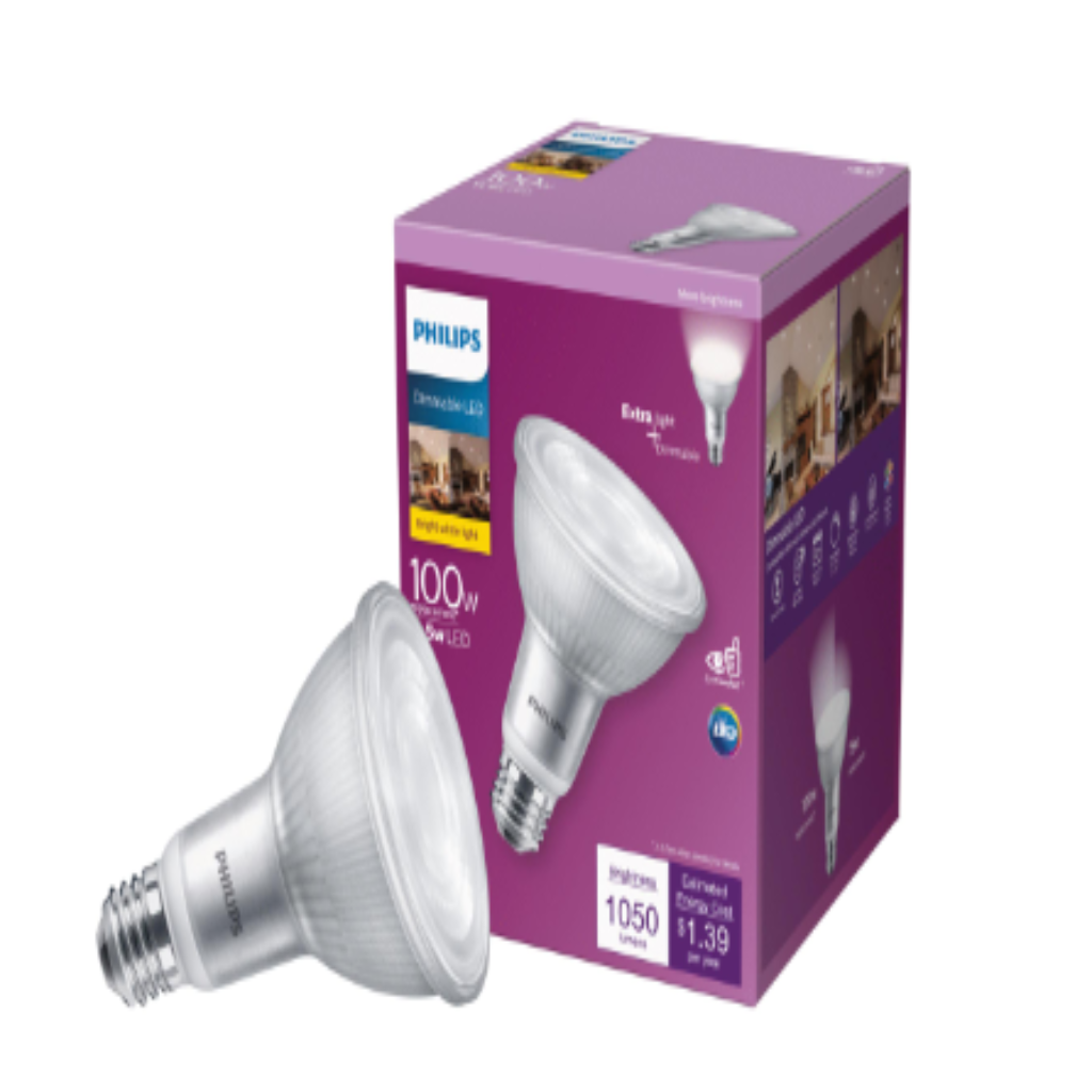 Philips 100 Watt Equivalent PAR30L Ultra-Definition Dimmable Hight Output E26 LED Light Bulb Bright White 3000K 1 Pack Damaged Box