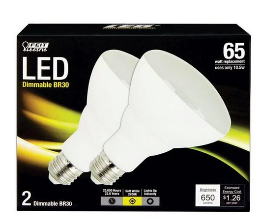 Feit Electric BR30 E26 Medium LED Bulb Soft White 65 W 2 pk DAMAGED BOX