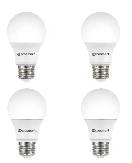 EcoSmart 60-Watt Equivalent A19 Dimmable Energy Star LED Light Bulb Bright White 4 Pack DAMAGED BOX