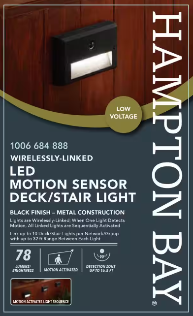 Hampton Bay 78 Lumen Low Voltage Hardwired Black Motion Sensing Integrated LED Outdoor Stair Light with Frosted Acrylic Lens Damaged Box
