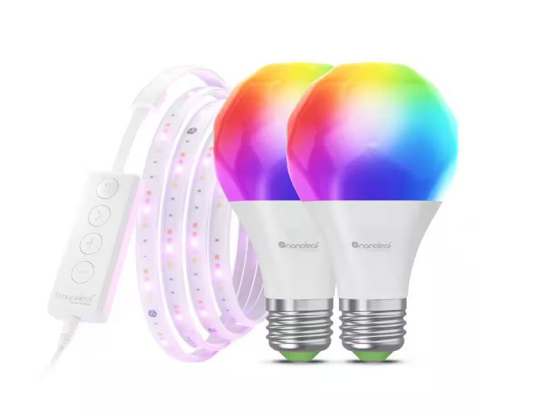 Nanoleaf Smarted By Design Essentials Indoor Matter Enabled 6.56 ft. Plug-In LED Rope Light 100V, A19 LED adjustable White & Color Bulb (2-Pack) Damaged Box