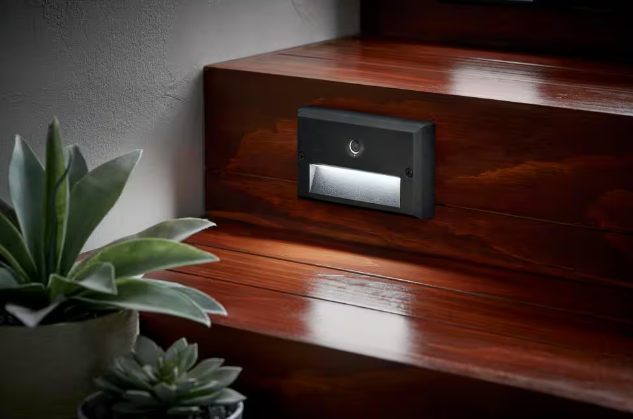 Hampton Bay 78 Lumen Low Voltage Hardwired Black Motion Sensing Integrated LED Outdoor Stair Light with Frosted Acrylic Lens Damaged Box