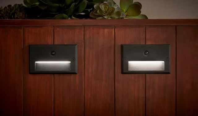Hampton Bay 78 Lumen Low Voltage Hardwired Black Motion Sensing Integrated LED Outdoor Stair Light with Frosted Acrylic Lens Damaged Box