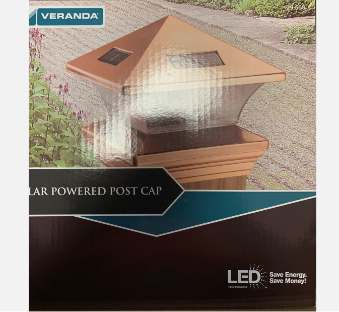 Veranda 4 in. x 4 in. 3.5 x 3.5 Post Size 7 Lumens Copper Plastic Solar Post Cap