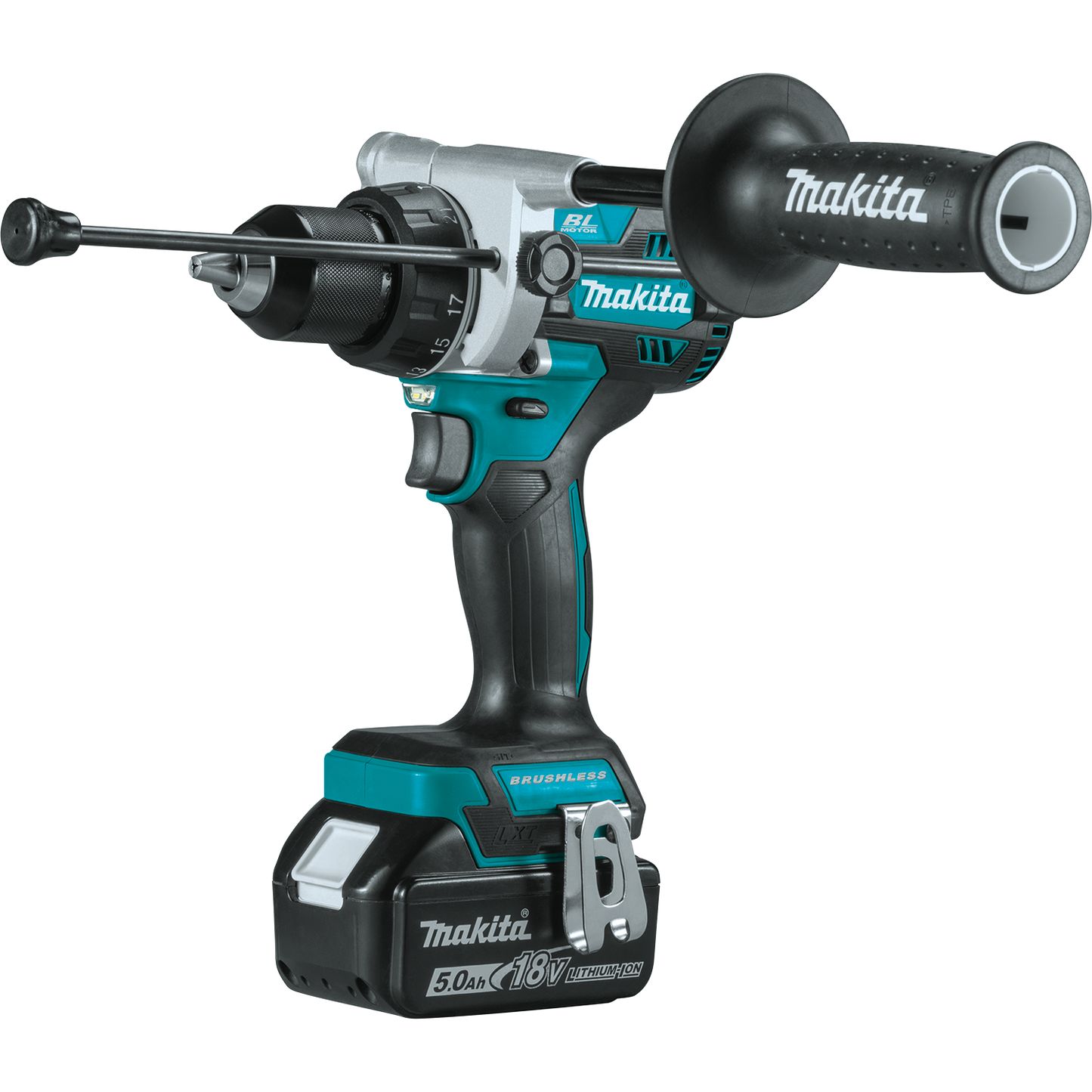 Makita 18 Volt LXT Lithium‑Ion Brushless Cordless 1/2 Inch Hammer Driver‑Drill Kit 5.0Ah Factory Serviced