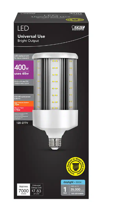 Feit Electric 400-Watt Equivalent Corn Cob E26 Base with E39 Mogul Adapter High Lumen Daylight 5000K HID Utility LED Light Bulb DAMAGED BOX