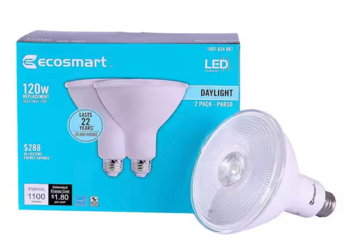 EcoSmart 120-Watt Equivalent PAR38 Dimmable Flood LED Light Bulb Daylight (2-Pack) - Damaged Box