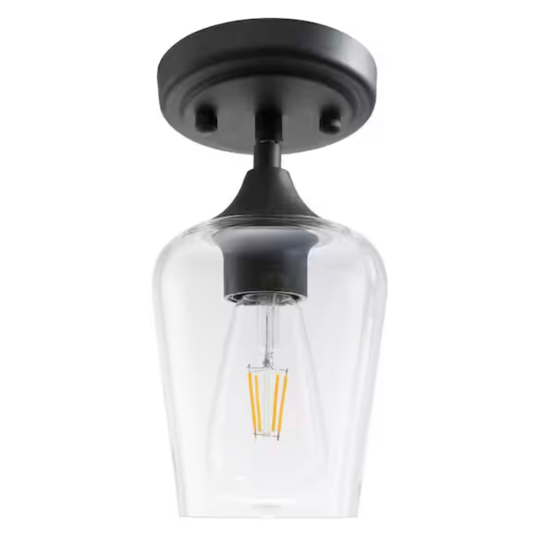 Top Rated Merra 5 in. W x 6 in. H 1-Light Matt Black Pendant with Clear Glass Shade - Damaged Box