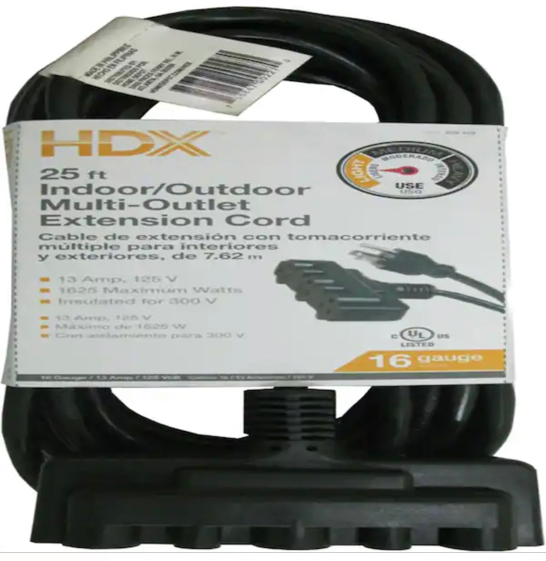 HDX 25 ft. 16/3 Fan-Tap Landscape Extension Cord, Green