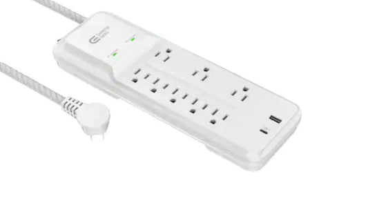 Commercial Electric 12 ft. Braided Cord 8-Outlet Surge Protector with USB, White