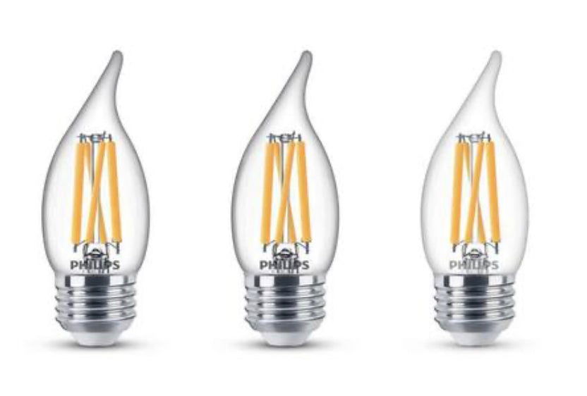 Philips 75-Watt Equivalent BA11 Dimmable Edison Glass LED Candle Light Bulb Bent Tip Medium Base Daylight (5000K) (3-Pack) - Damaged Box