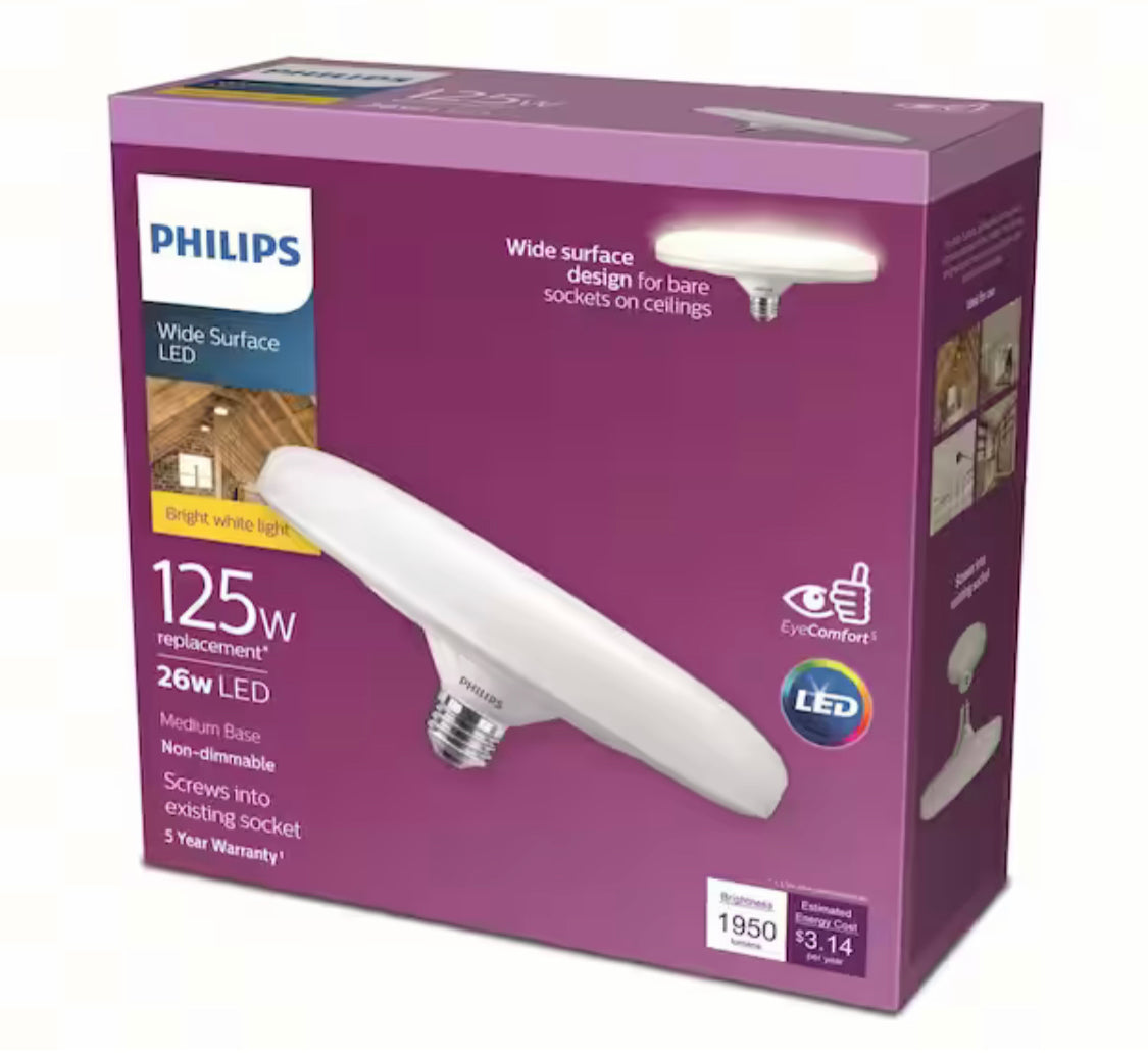 Philips 125-Watt Equivalent LED Non-Dimmable Wide Surface LED Light Bulb, Bright White 3000K