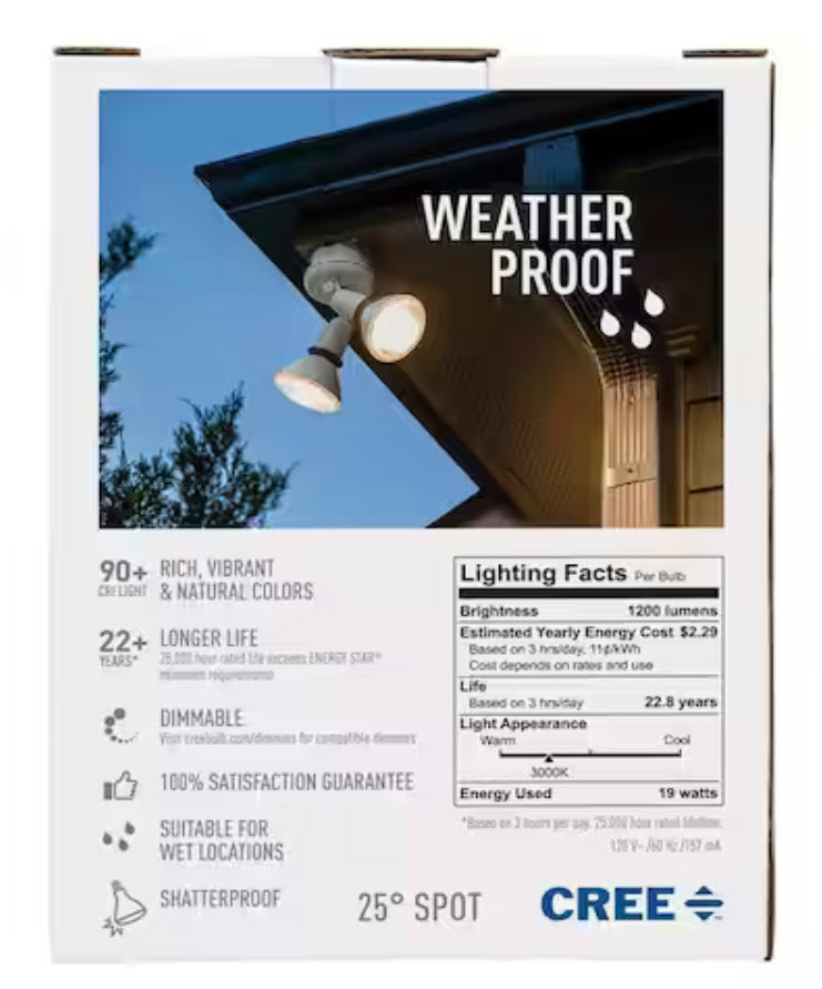 Cree 120W Equivalent Bright White (3000K) PAR38 Dimmable Exceptional Light Quality LED 25 Degree Spot Light Bulb - Damaged Box