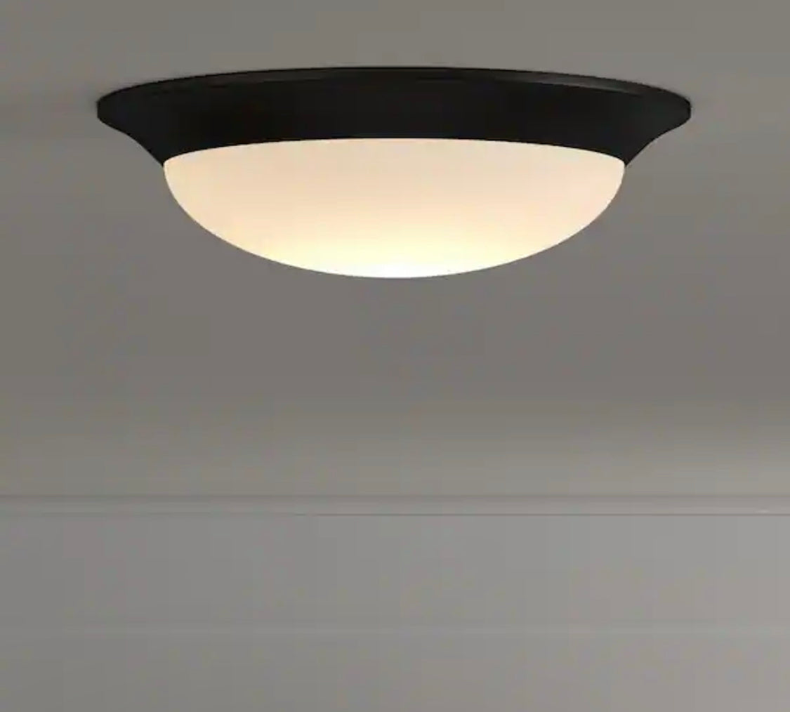 Commercial Electric 11 in. 120-Watt Equivalent Satin Bronze 2700K CCT LED Ceiling Light Flush Mount with Frosted White Glass Shade - Damaged Box