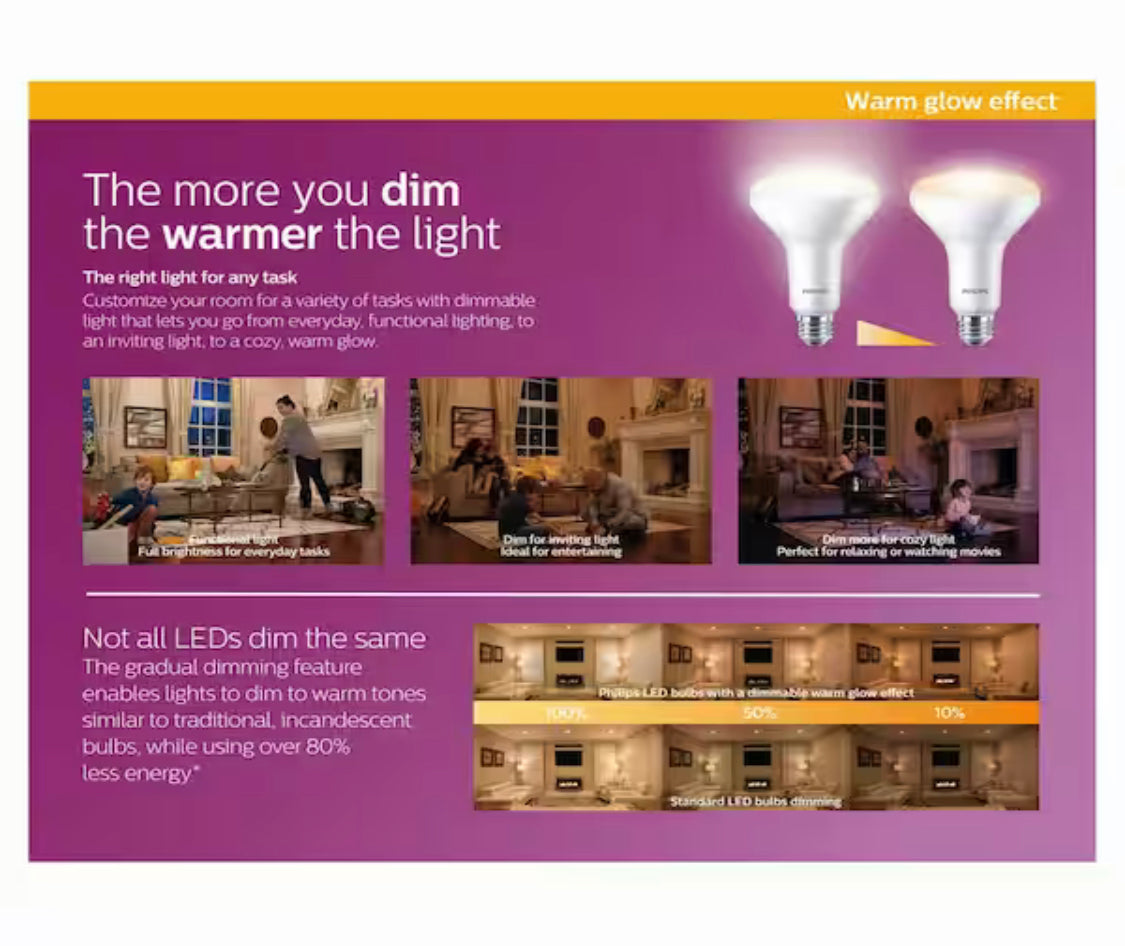 Philips 65 Watt Equivalent with Warm Glow BR30 Dimmable LED ENERGY