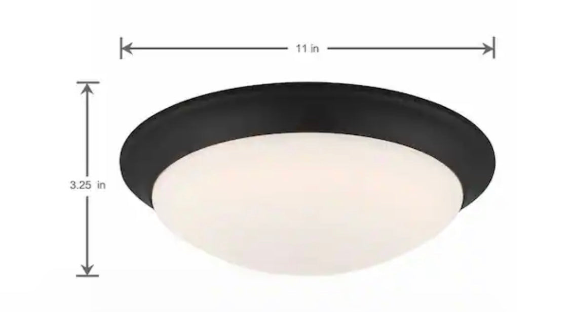 Commercial Electric 11 in. 120-Watt Equivalent Satin Bronze 2700K CCT LED Ceiling Light Flush Mount with Frosted White Glass Shade - Damaged Box