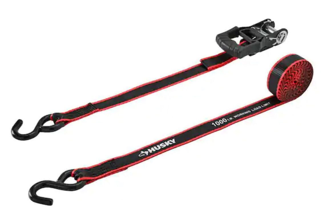 Husky 16 ft. x 1.25 in. Ratchet Tie-Down Straps with S-Hook (2-Pack)