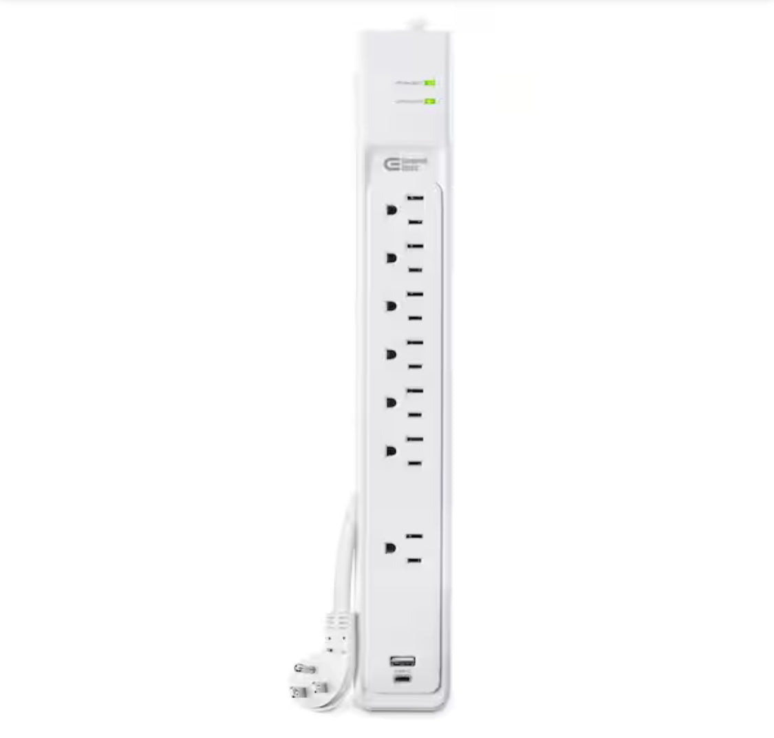 Commercial Electric 6 ft. 7-Outlet Surge Protector with USB in White - Damaged Box