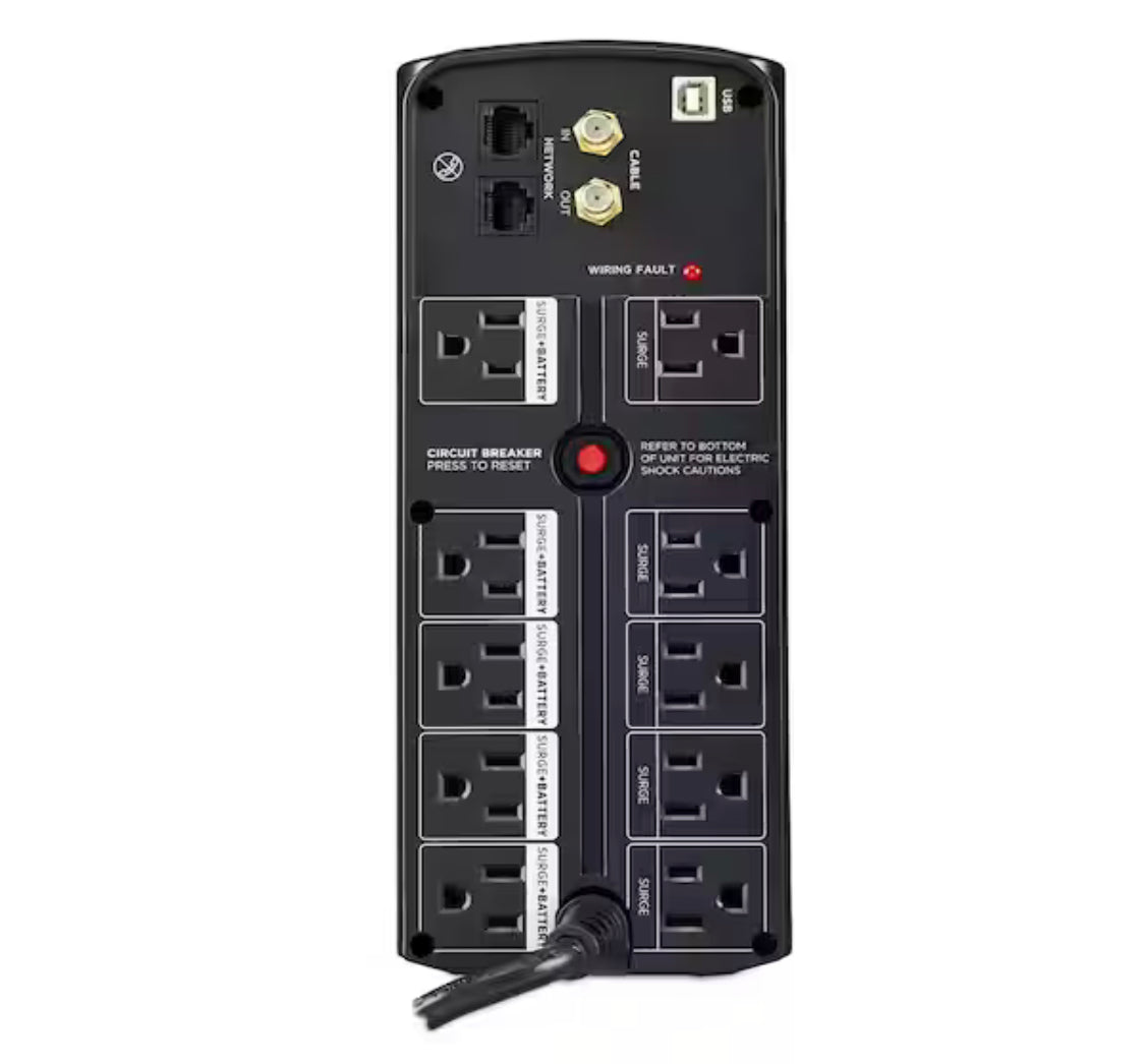 CyberPower 1500VA 12-Outlet UPS RJ45 COAX USB Charging