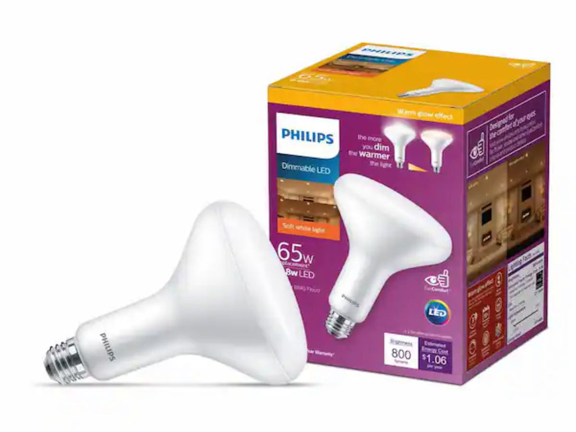 Philips 65-Watt Equivalent BR40 Dimmable LED Light Bulb Soft White with Warm Glow Dimming Effect (1-Bulb) - Damaged Box