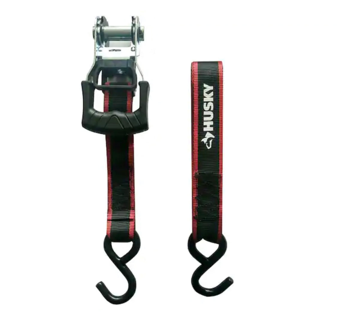 Husky 16 ft. x 1.25 in. Ratchet Tie-Down Straps with S-Hook (2-Pack)