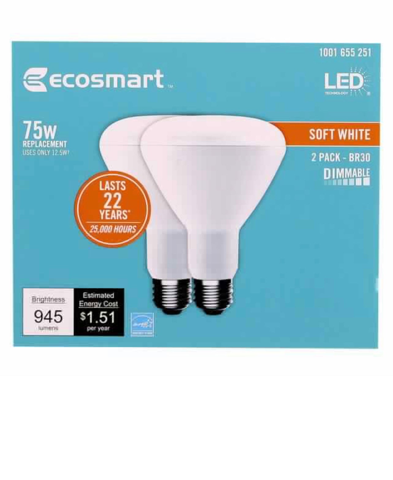 Ecosmart 75 Watt Equivalent BR30 Dimmable Energy Star LED Light Bulb Soft White (2-Pack) Damaged Box