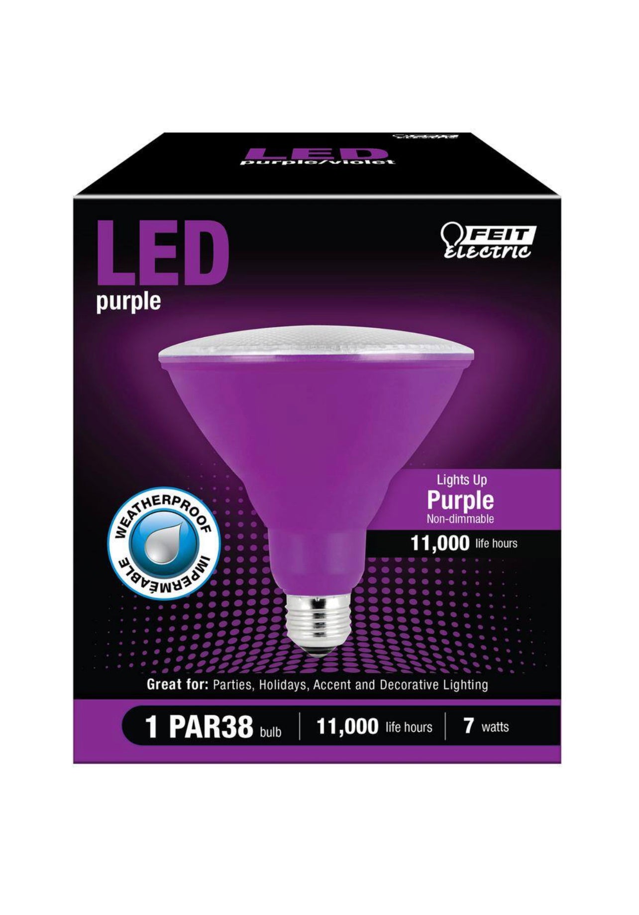 Feit Electric 90-Watt Equivalent PAR38 Weatherproof Outdoor Landscape Purple Color LED Flood Light Bulb (1-Bulb) Damaged Box
