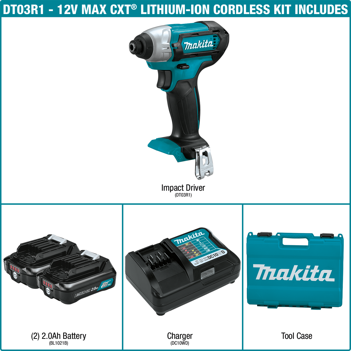 Makita 12 Volt CXT Cordless Impact Driver Kit (2.0Ah) Factory Serviced
