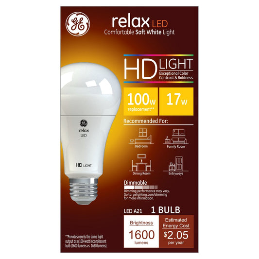 GE Relax Soft White HD 100watt Equivalent A21 LED 1pk