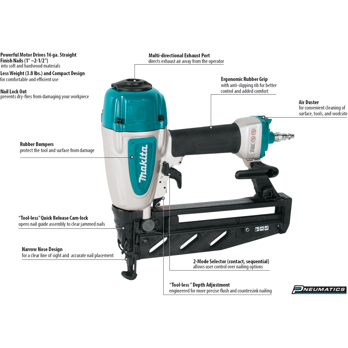 Makita 16 Gauge 2 1/2 Inch Straight Finish Nailer Factory Serviced