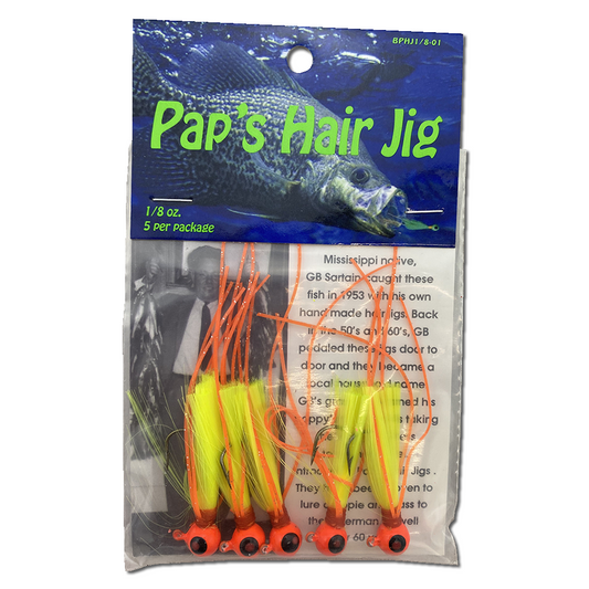 Paps Hair Jig 5 Pack Orange Head Yellow Tail