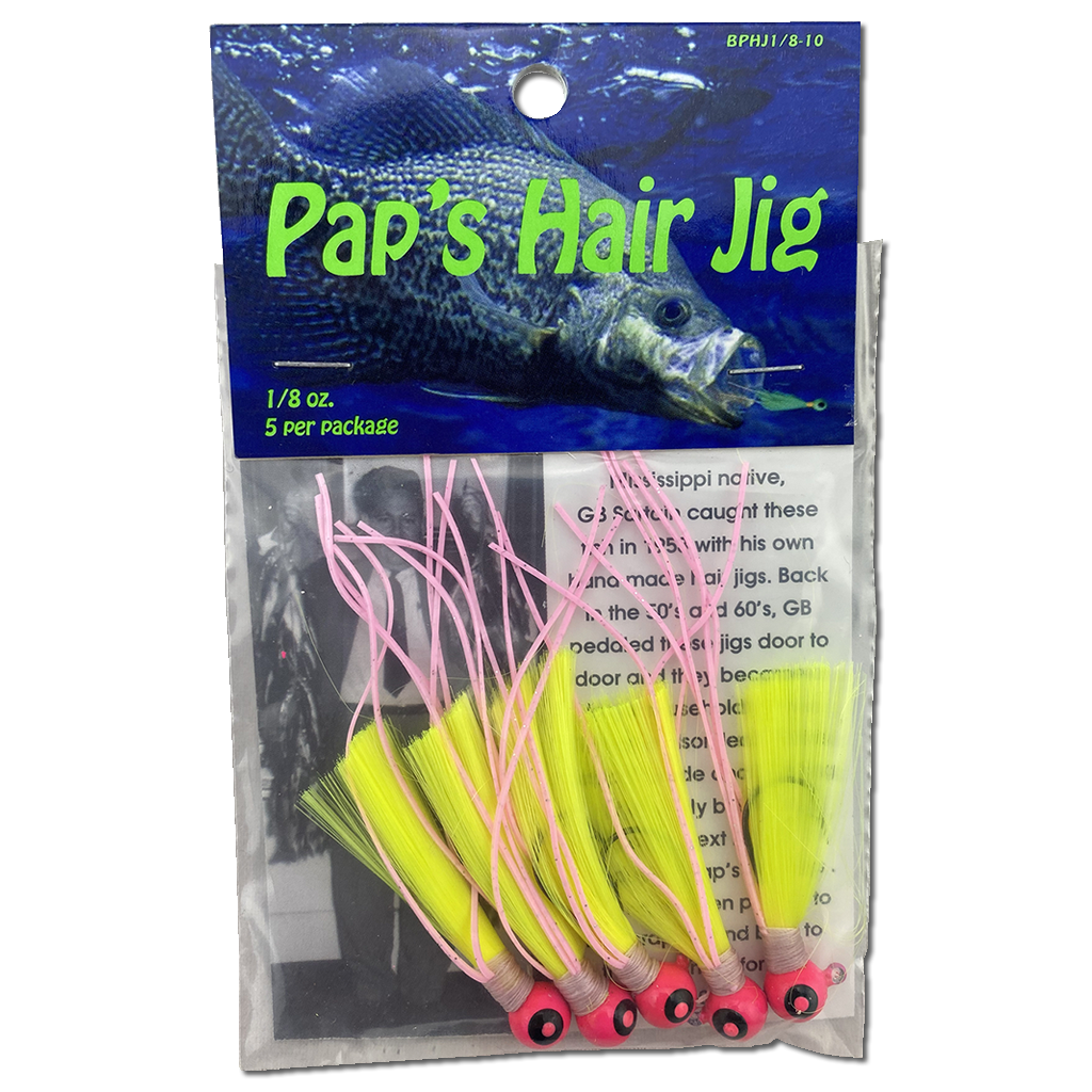 1 8 oz Paps Hair Jig 5 Pack Pink Head Yellow Tail