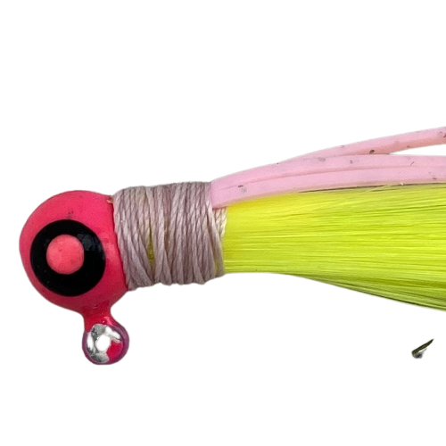 1 8 oz Paps Hair Jig 5 Pack Pink Head Yellow Tail