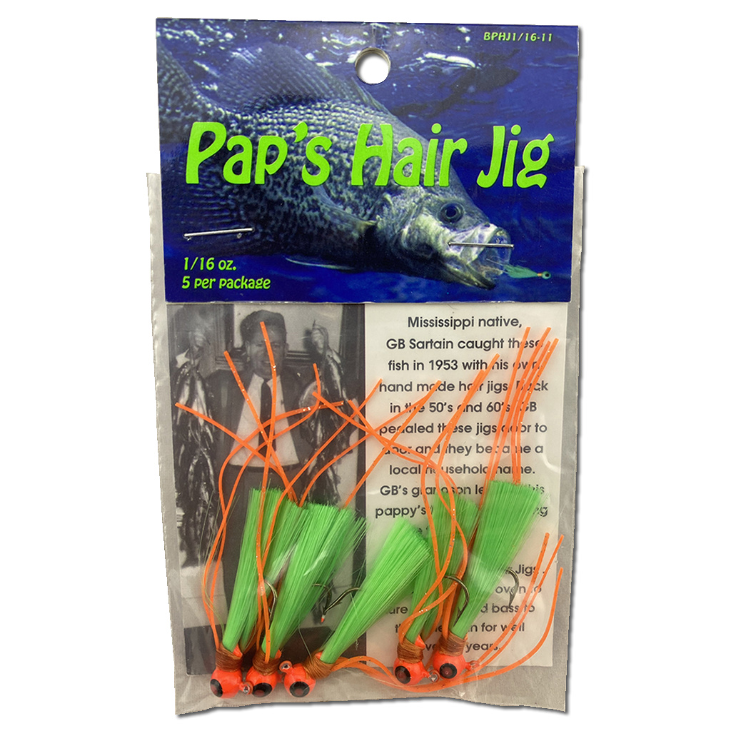 Paps Hair Jig 5 Pack Orange Head Green Tail 1/16 Ounce