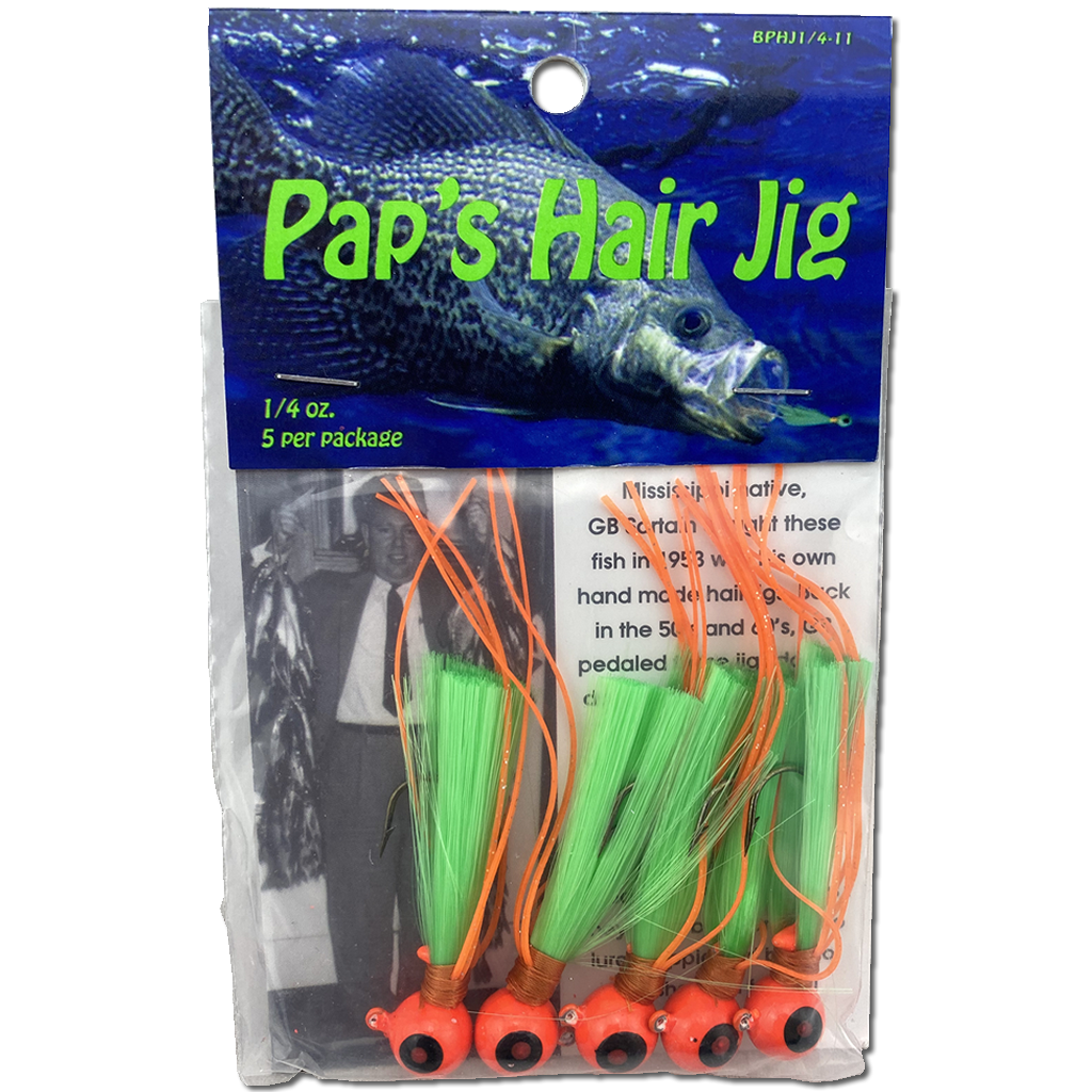 1 4 oz Paps Hair Jig 5 Pack Orange Head Green Tail