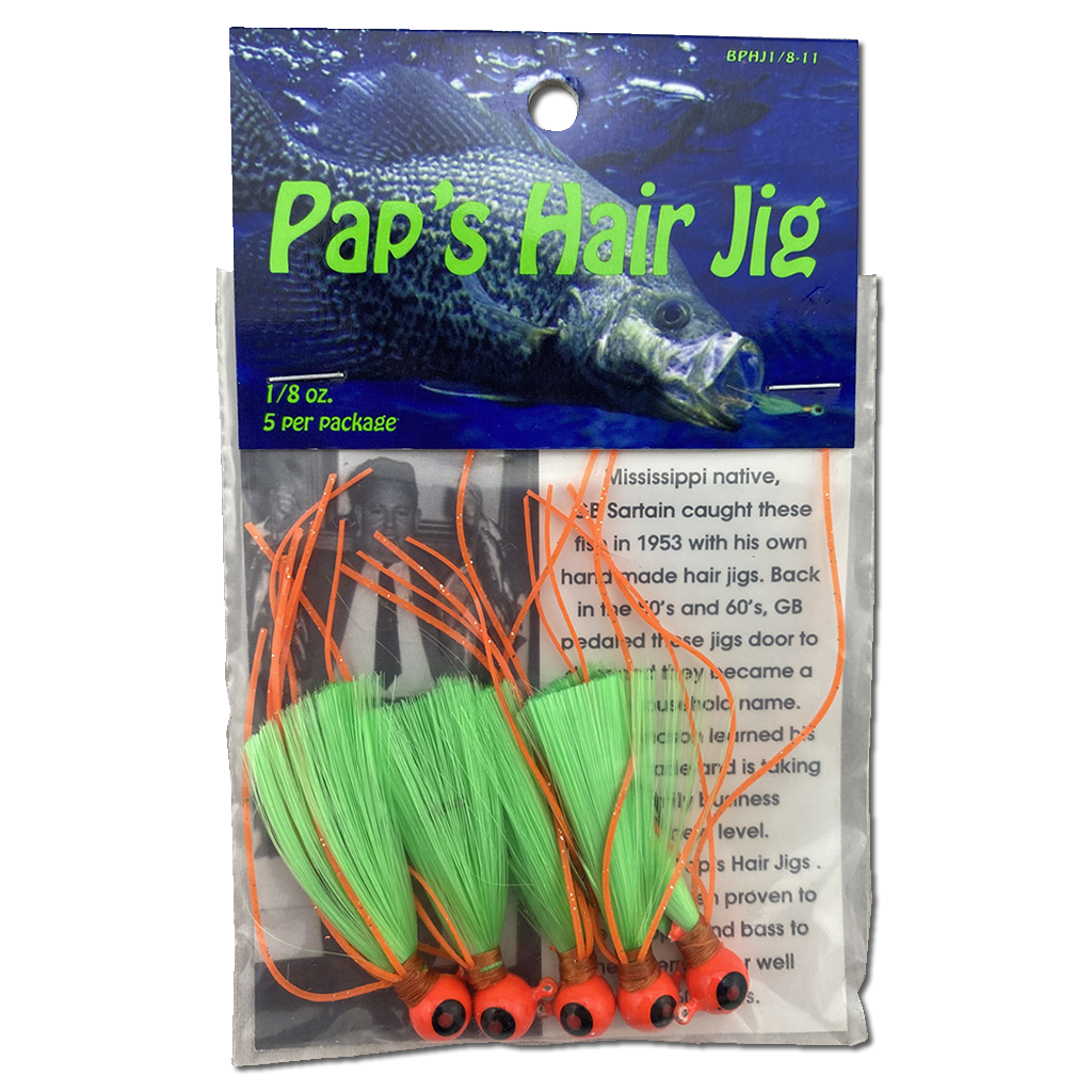 1 8 oz Paps Hair Jig 5 Pack Orange Head Green Tail